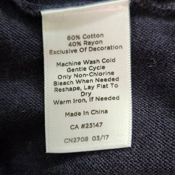 Talbots Navy Top with Crochet Sleeves Size Medium Petite Navy Crochet Top - Picture 7 of 7